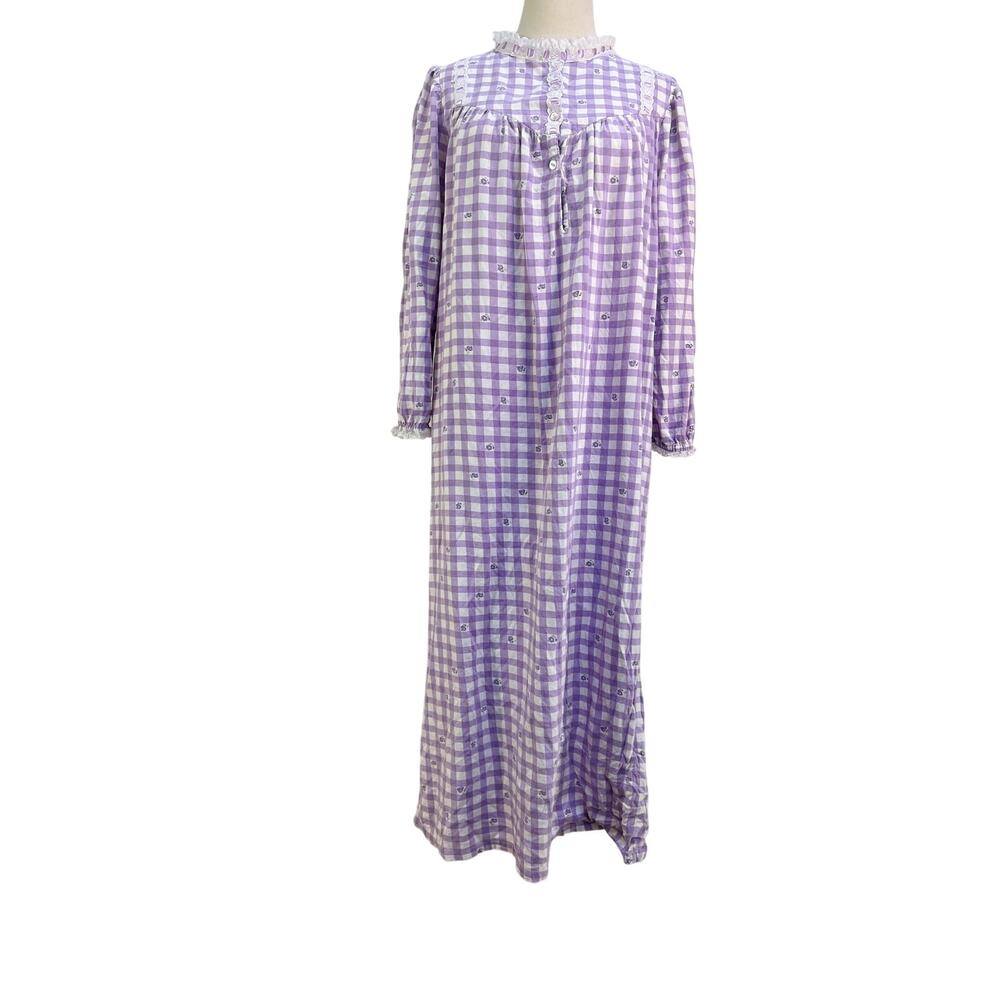 Vintage Flannel Nightgown by Saybury Purple Check